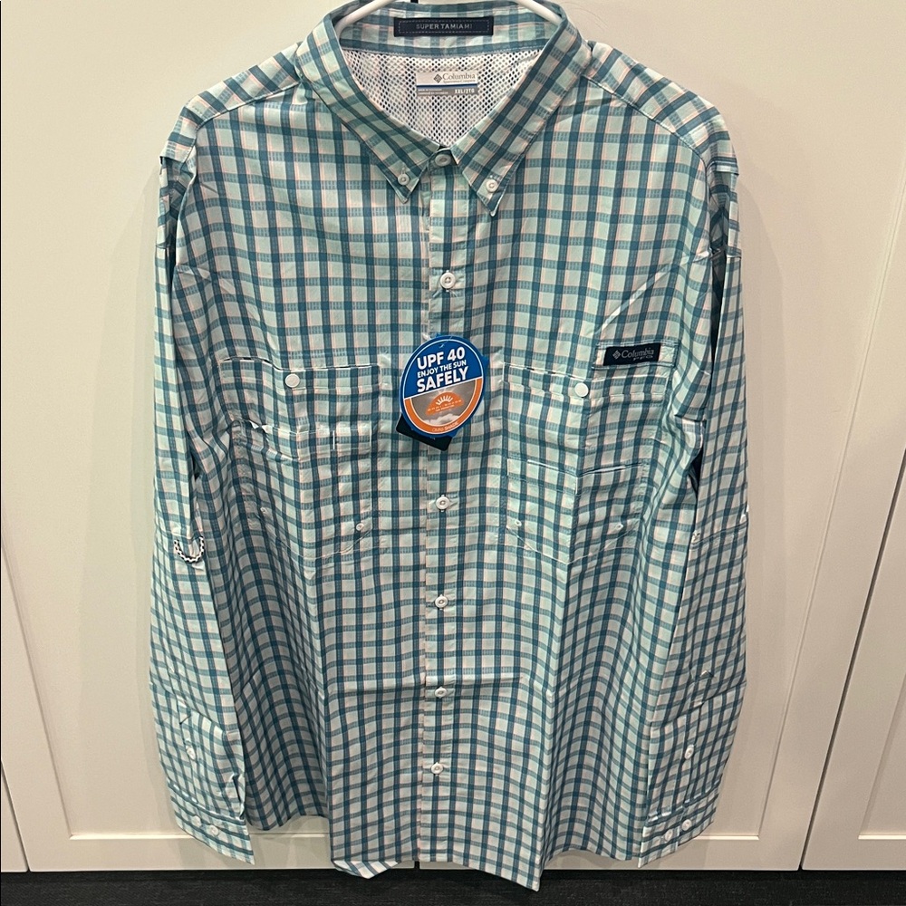 Columbia Super Tamiami™ Men's Blue and Orange Plaid Shirt